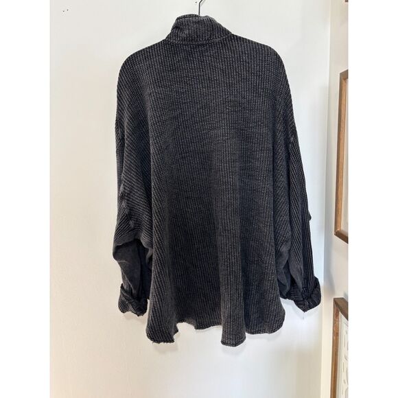 Free People FP One Black Waffle Knit Utility Jacket Oversized Dark Academia M - Picture 5 of 5
